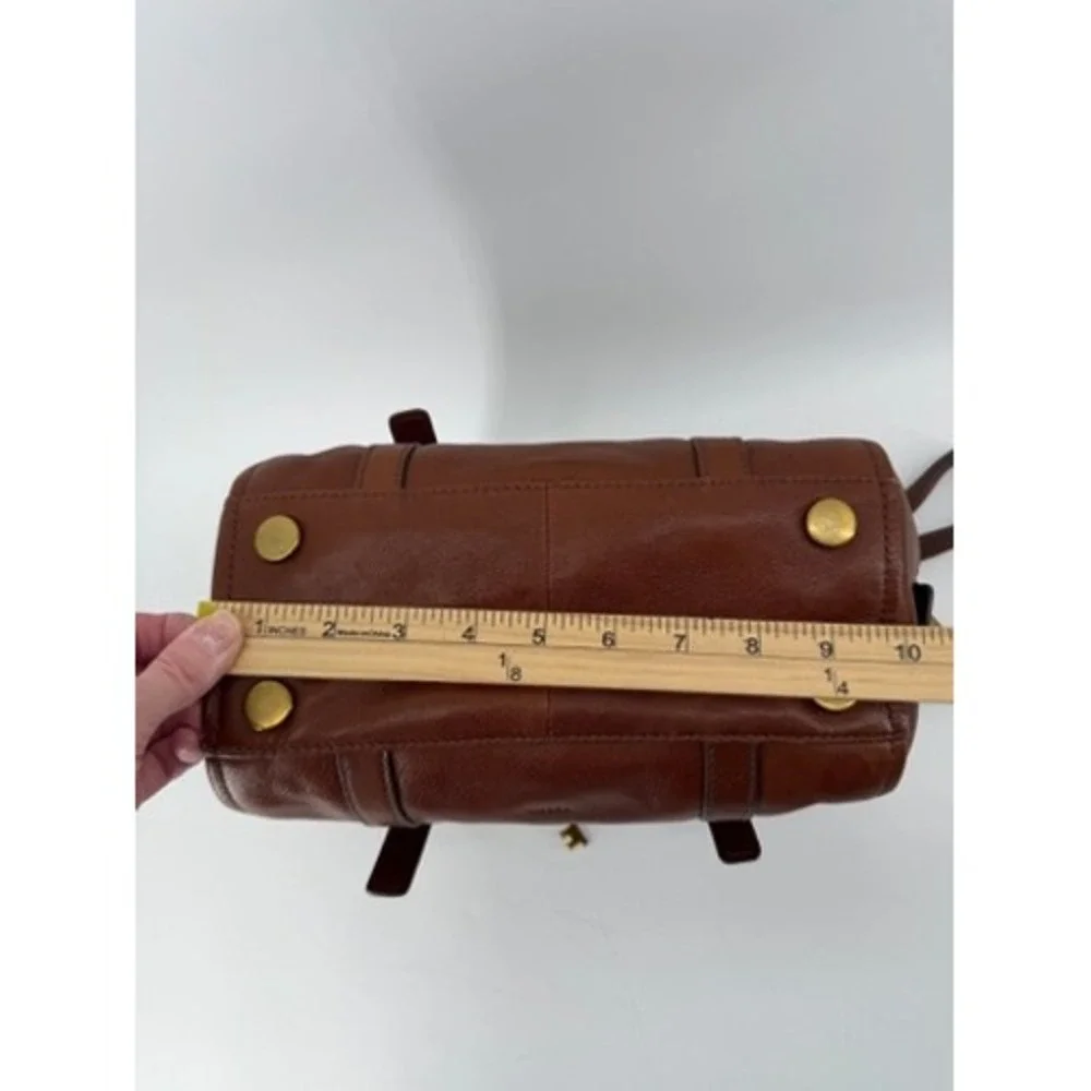 Fossil Sydney Satchel Brown Leather Handbag ZB5486 Antique Brass Key Charm